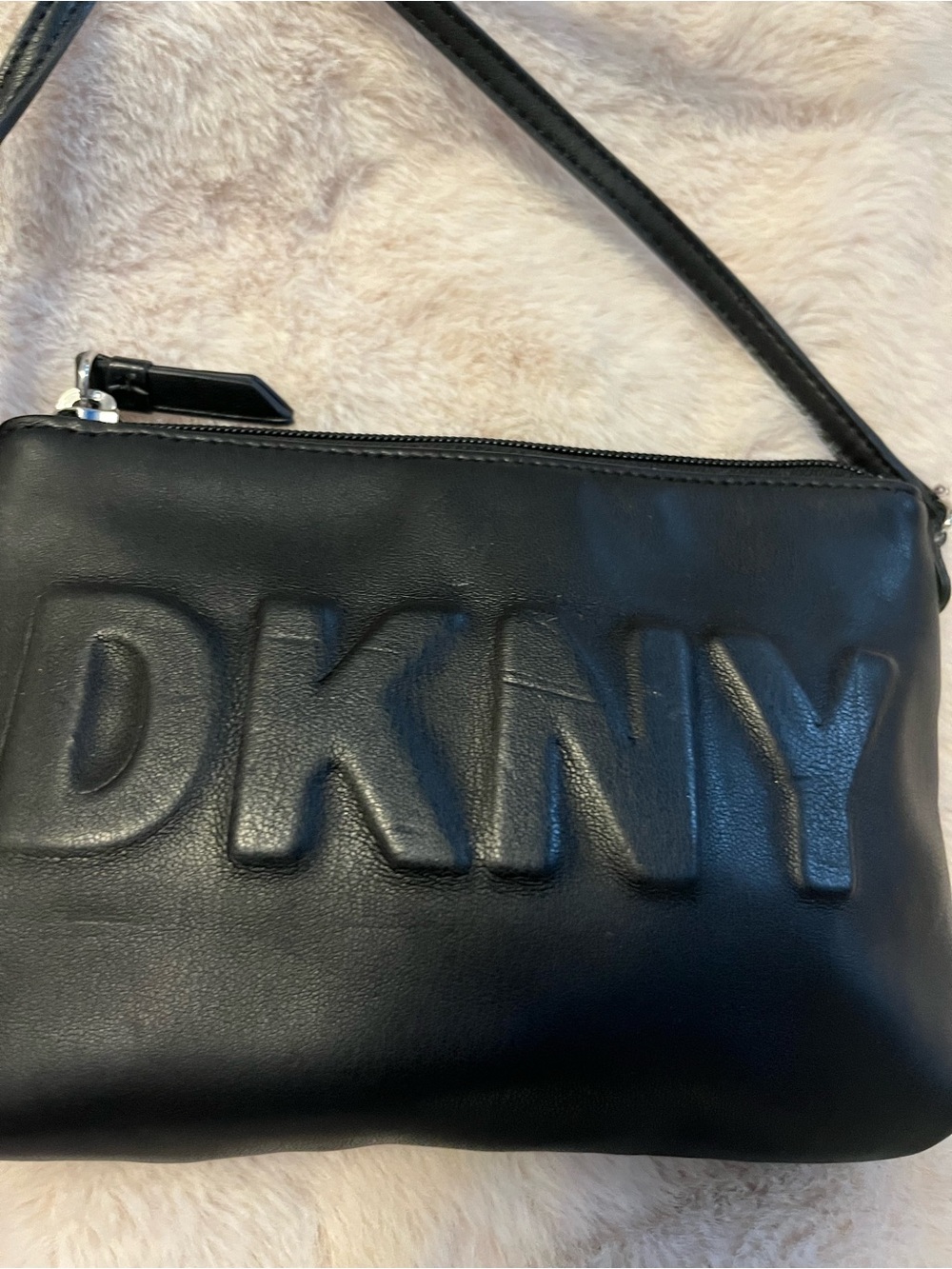 DKNY Black Crossbody Bag with Embossed Logo